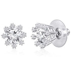 White Stone Halo Silver Stud Earrings
