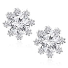 White Stone Halo Silver Stud Earrings