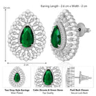 Dewdrop CZ &Crystal Stone Earrings.  Silver-plated earrings featuring a teardrop-shaped green cubic zirconia stone with pearls.