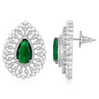 Dewdrop CZ &Crystal Stone Earrings.  Silver-plated earrings featuring a teardrop-shaped green cubic zirconia stone with pearls.