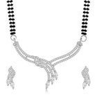 Brilliant Dazzling CZ Mangalsutra Set. Silver CZ mangalsutra set with black beads and matching earrings