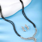 Brilliant Dazzling CZ Mangalsutra Set. Silver CZ mangalsutra set with black beads and matching earrings