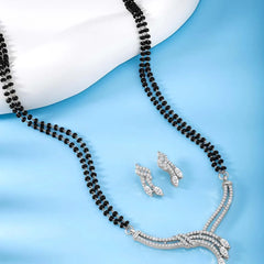 CZ Sleek Curve Silver Mangalsutra Set