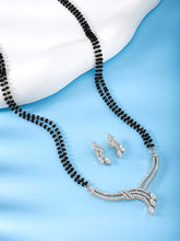 Brilliant Dazzling CZ Mangalsutra Set. Silver CZ mangalsutra set with black beads and matching earrings