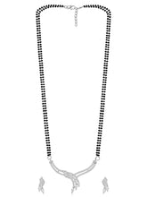 Brilliant Dazzling CZ Mangalsutra Set. Silver CZ mangalsutra set with black beads and matching earrings