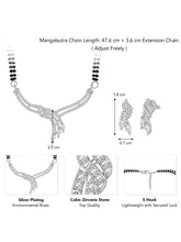 Brilliant Dazzling CZ Mangalsutra Set. Silver CZ mangalsutra set with black beads and matching earrings