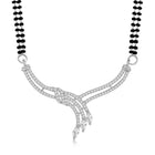 Brilliant Dazzling CZ Mangalsutra Set. Silver CZ mangalsutra set with black beads and matching earrings