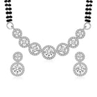 Luxurious Gleaming CZ Mangalsutra Set. Mangalsutra and matching earrings with cubic zirconia stones along with silver plating.