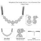 Luxurious Gleaming CZ Mangalsutra Set. Mangalsutra and matching earrings with cubic zirconia stones along with silver plating.