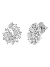 A set of silver jewellery including a paisley-shaped pendant necklace and matching earrings, both adorned with cubic zirconia.