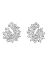 A set of silver jewellery including a paisley-shaped pendant necklace and matching earrings, both adorned with cubic zirconia.