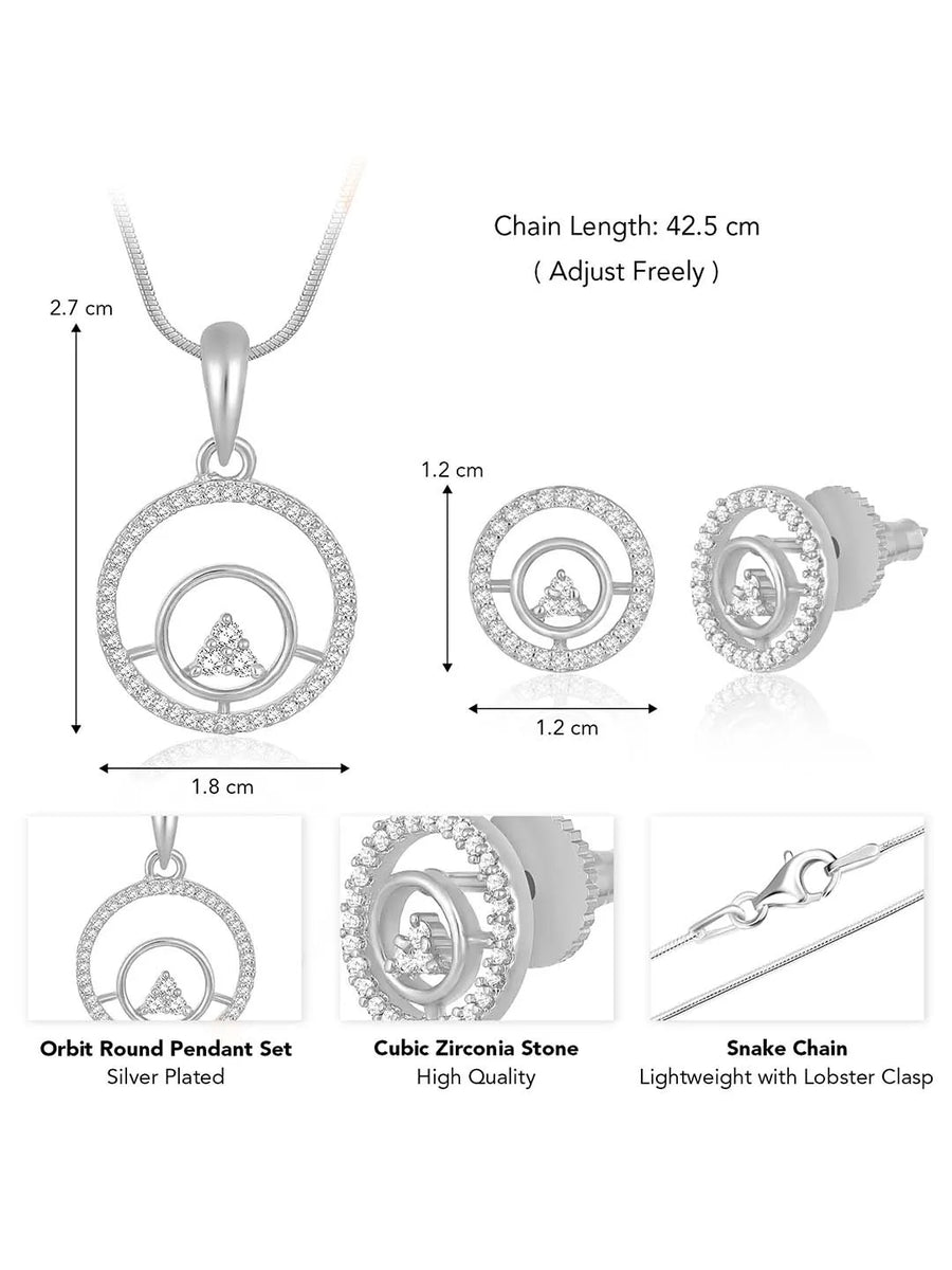 Elegant CZ Round Pendant Orbit Set