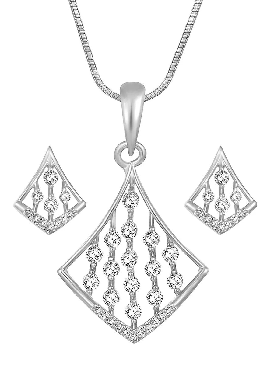 Sparkling Rhombus CZ Pendant Set