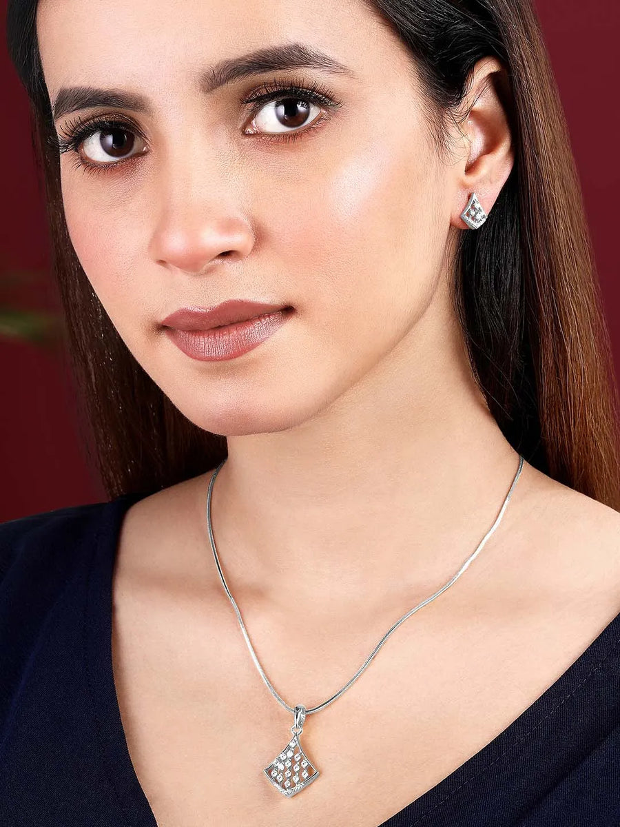 Sparkling Rhombus CZ Pendant Set