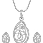 Timeless Divine Droplets CZ Pendant Set. Silver-plating pendant necklace and earrings set, leaf accent with cubic zirconia stones by Peora.