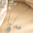 Timeless Divine Droplets CZ Pendant Set. Silver-plating pendant necklace and earrings set, leaf accent with cubic zirconia stones by Peora.