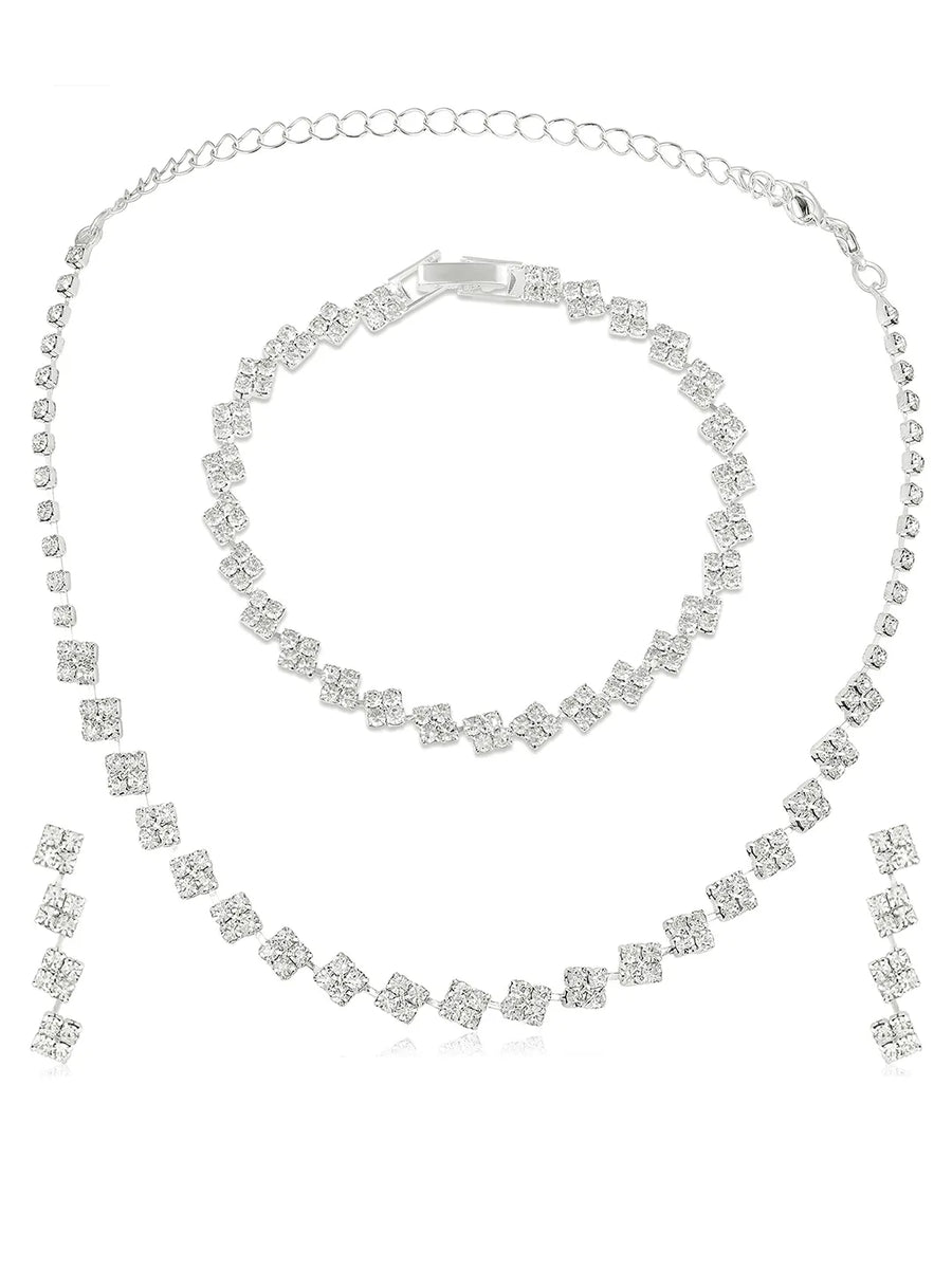 Square CZ Design Necklace Set for Women