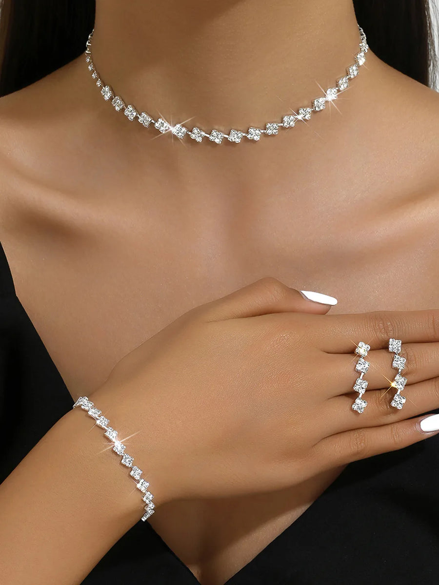 Square CZ Design Necklace Set for Women