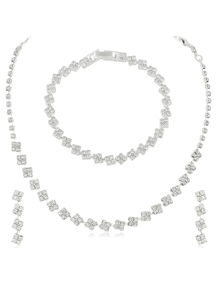 Square CZ Design Necklace Set for Women