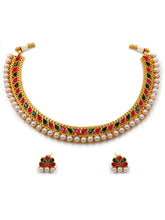 Traditional Rani Pink Green Stone Choker Set