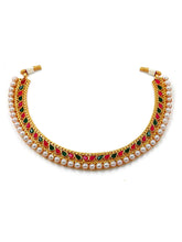 Traditional Rani Pink Green Stone Choker Set