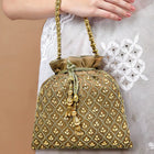Shine On Studded Stone Potli Bag - Brown