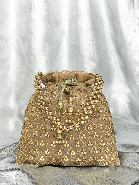 Shine On Studded Stone Potli Bag - Brown
