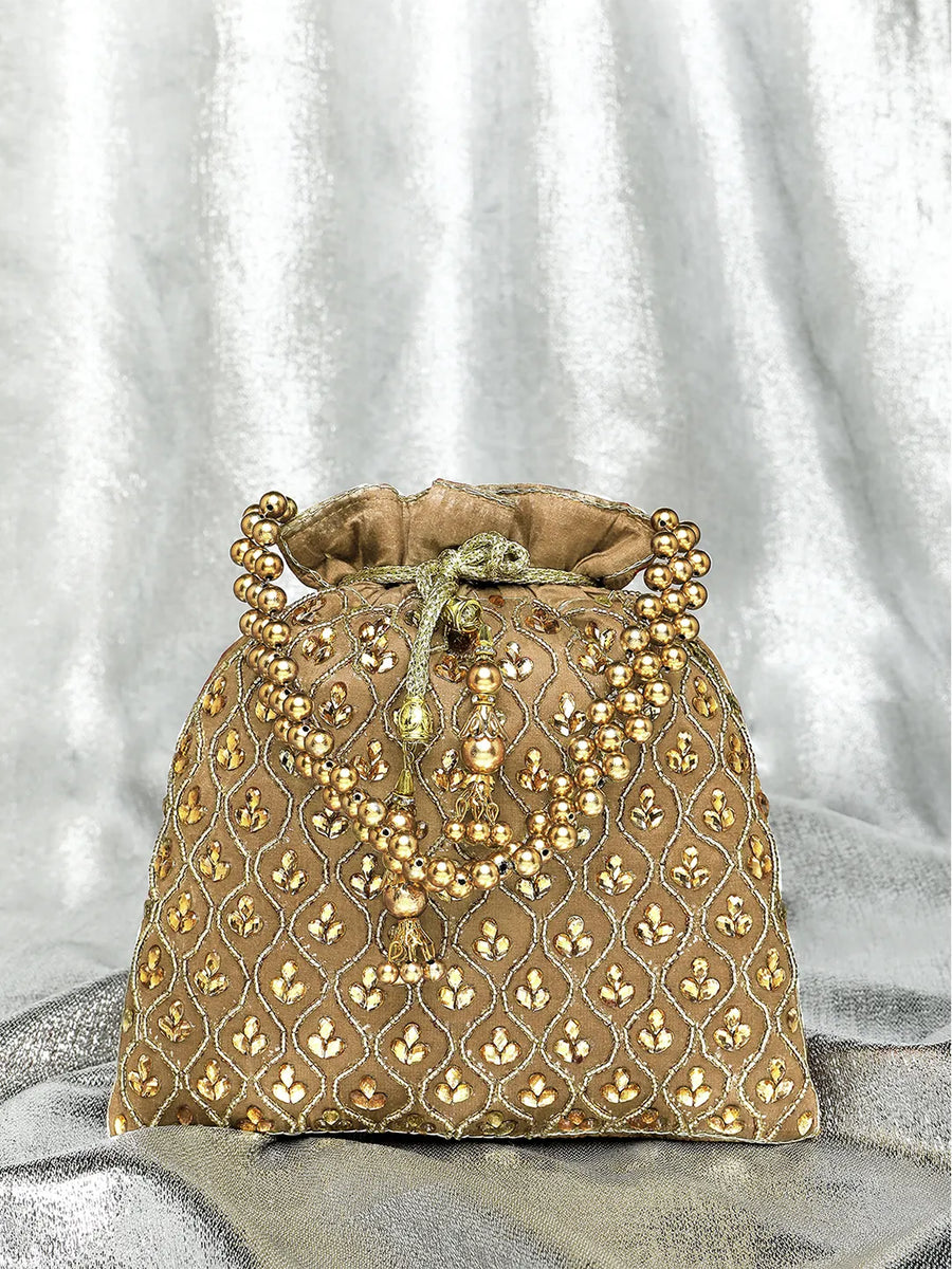 Shine On Studded Stone Potli Bag - Brown