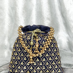 Shine On Studded Stone Potli Bag - Blue