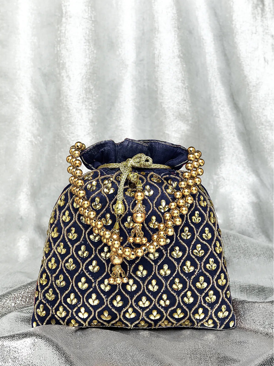 Shine On Studded Stone Potli Bag - Blue