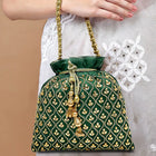 Shine On Studded Stone Potli Bag - Green
