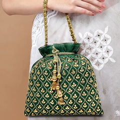Shine On Studded Stone Potli Bag - Green