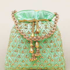 Shine On Studded Stone Potli Bag - Mint