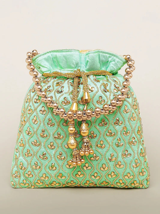 Shine On Studded Stone Potli Bag - Mint