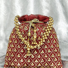 Shine On Studded Stone Potli Bag - Maroon