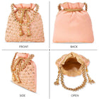 Shine On Studded Stone Potli Bag - Peach