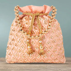 Shine On Studded Stone Potli Bag - Peach