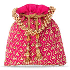 Shine On Studded Stone Potli Bag - Rani Pink