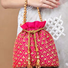 Shine On Studded Stone Potli Bag - Rani Pink