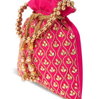 Shine On Studded Stone Potli Bag - Rani Pink