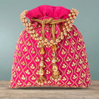 Shine On Studded Stone Potli Bag - Rani Pink