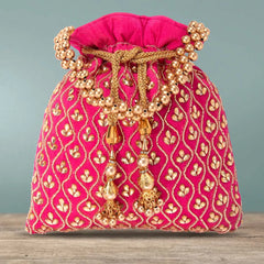 Shine On Studded Stone Potli Bag - Rani Pink