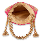 Shine On Studded Stone Potli Bag - Rani Pink