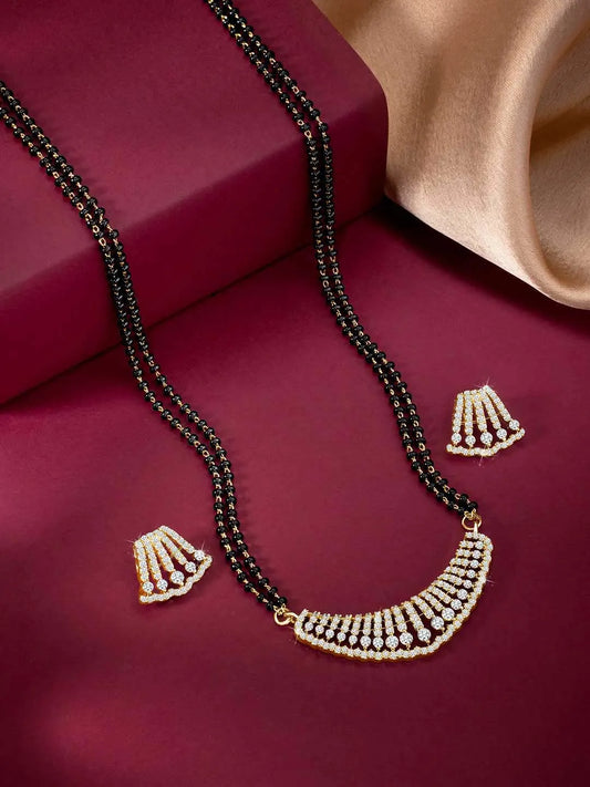 Beautiful Stylish CZ Mangalsutra Set - Gold. A set of CZ Mangalsutra jewellery and earrings, with gold plating & CZ Stones.