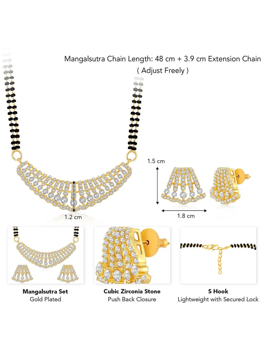 Beautiful Stylish CZ Mangalsutra Set - Gold. A set of CZ Mangalsutra jewellery and earrings, with gold plating & CZ Stones.