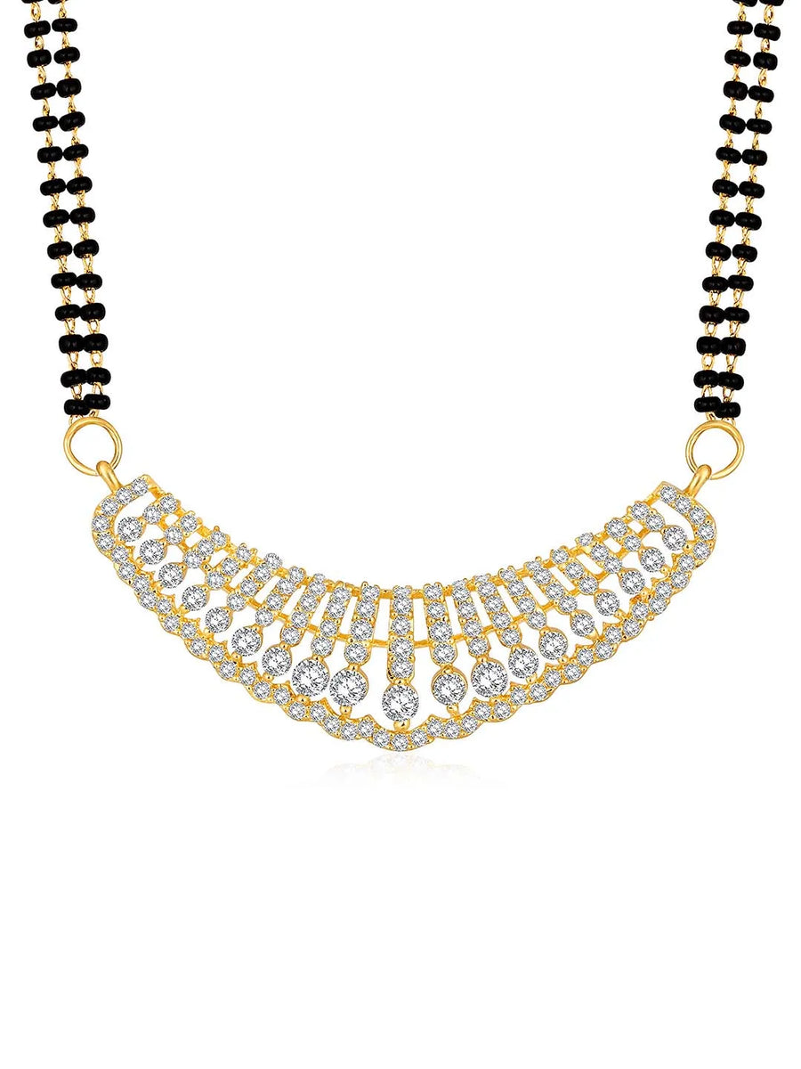 Beautiful Stylish CZ Mangalsutra Set - Gold. A set of CZ Mangalsutra jewellery and earrings, with gold plating & CZ Stones.