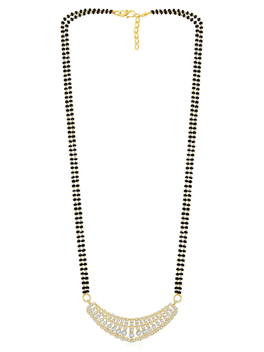 Beautiful Stylish CZ Mangalsutra Set - Gold. A set of CZ Mangalsutra jewellery and earrings, with gold plating & CZ Stones.