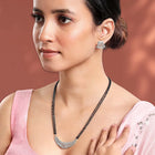 Beautiful Stylish CZ Mangalsutra Set - Silver. A set of CZ Mangalsutra jewellery and earrings, with silver plating & CZ Stones.