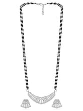 Beautiful Stylish CZ Mangalsutra Set - Silver. A set of CZ Mangalsutra jewellery and earrings, with silver plating & CZ Stones.