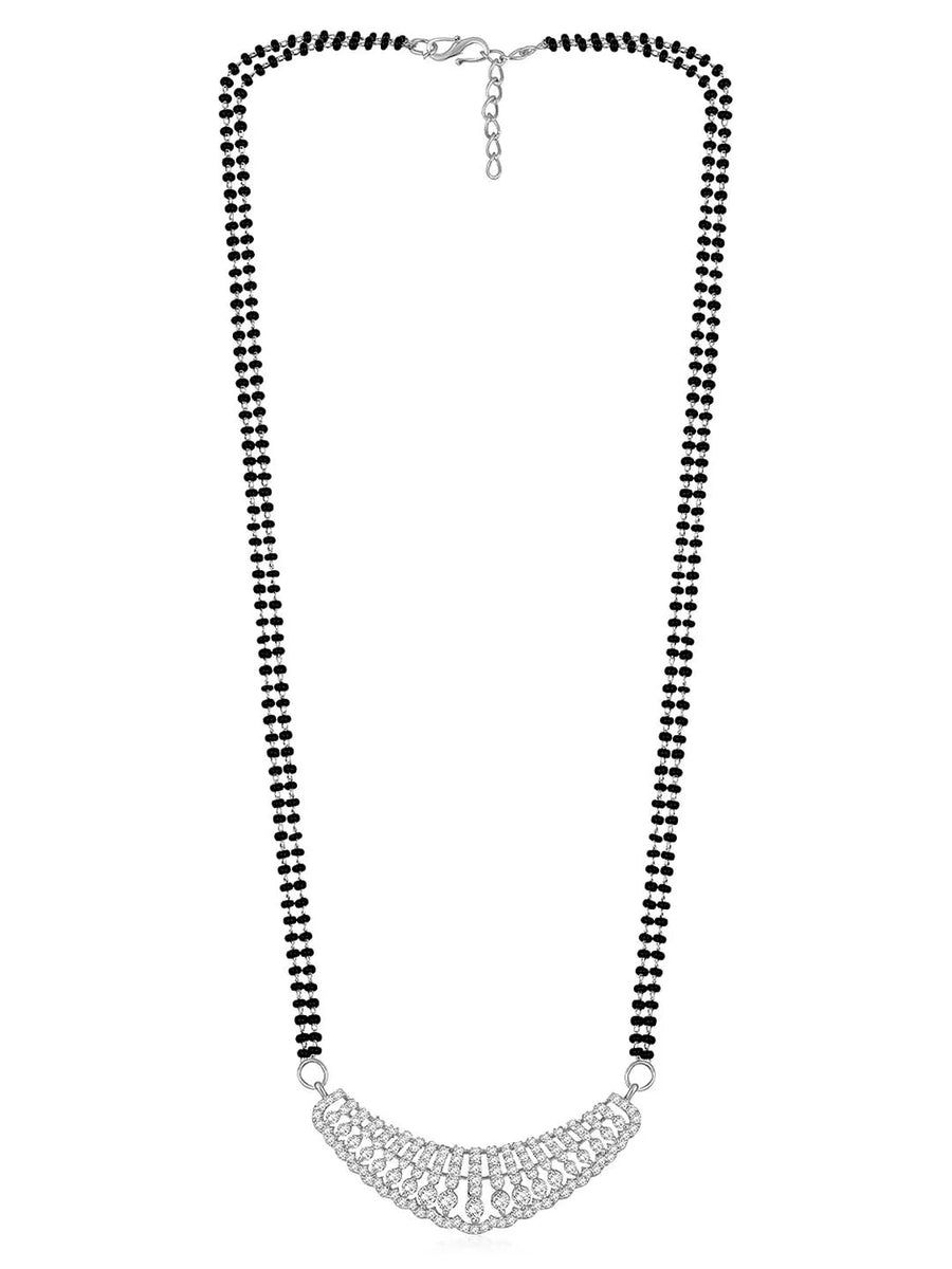 Beautiful Stylish CZ Mangalsutra Set - Silver. A set of CZ Mangalsutra jewellery and earrings, with silver plating & CZ Stones.